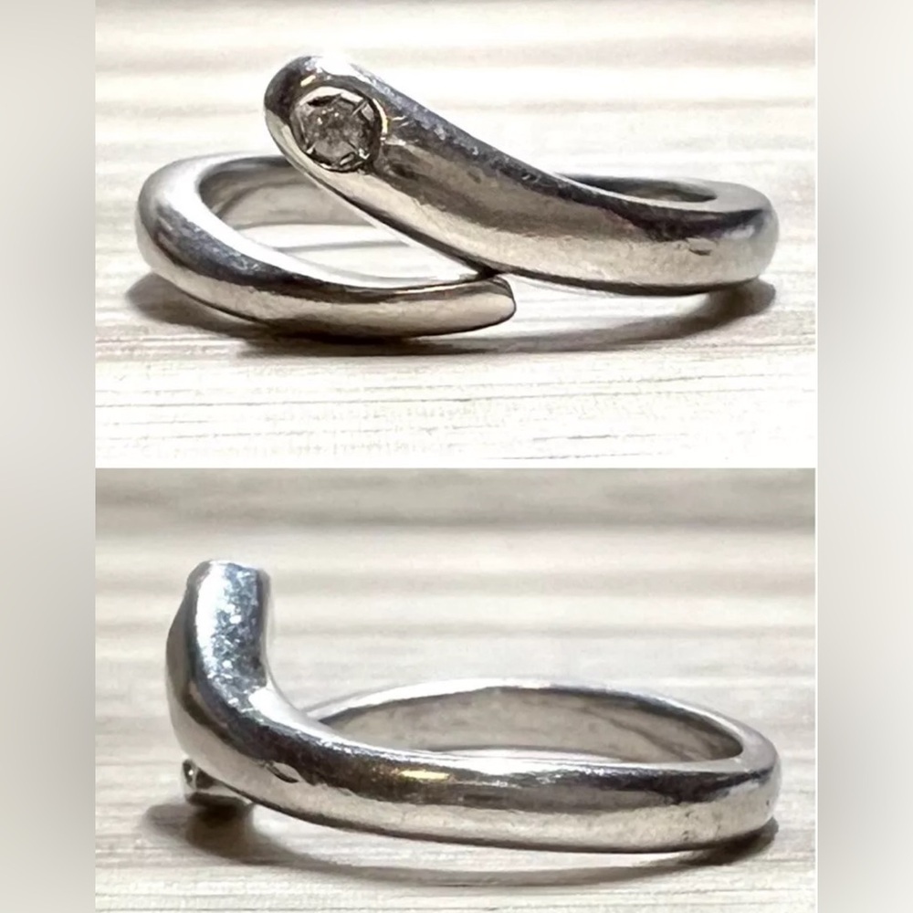 Vintage Designer HD/N Sterling Silver Diamond Bypass Band Ring, Size 6, 4g
